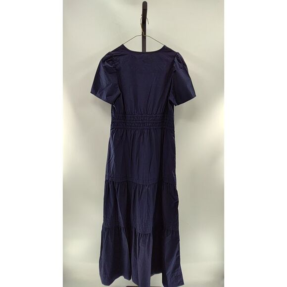Quince 100% Organic Cotton Poplin Tiered Maxi Dress Navy Basic Sleeved S - Picture 3 of 3